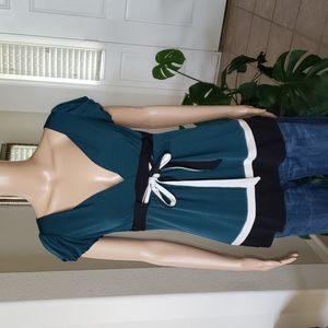 Xoxo m sweetheart surplice neckline baby doll style top puff sleeve